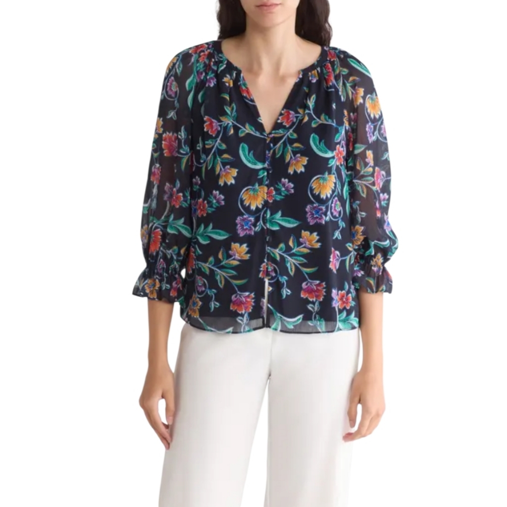 Ramy Brook Nena Floral Button Front Blouse Size Medium
